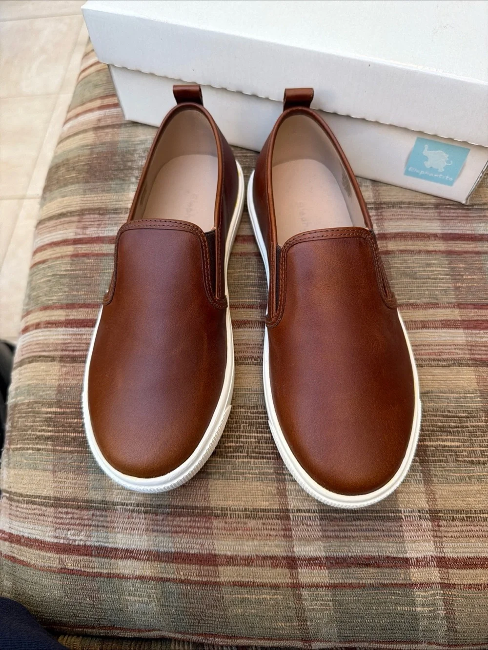 Elephantito Brown Slip-On Leather Casual Sneakers with White Sole